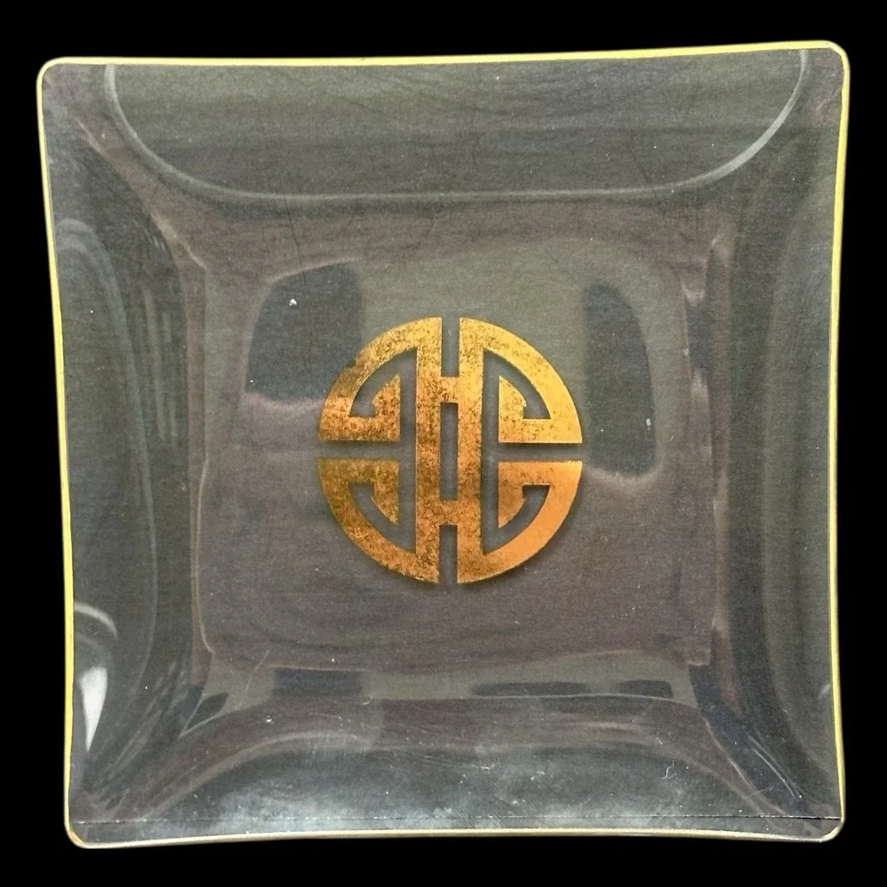 Chinese Longevity Dessert Plate SET OF 4 Prosperity Clear Glass Gold 5